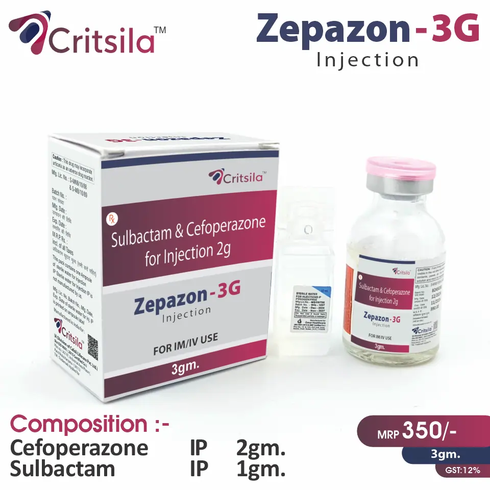 Cefoperazone (2gm) + Sulbactam (1gm) Zepazon 3G Injection at best price in PCD Pharma Franchise for bacterial infections.